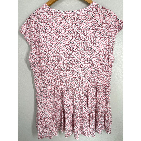 JANE and DELANCEY Anthropologie Red Floral Babydoll Top Size M Tiered Blouse - Picture 6 of 9